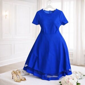 SHEIN Woman’s Large (Size 8/10)Cobalt Blue Short Sleeve Midi Fit-and-Flare Dress